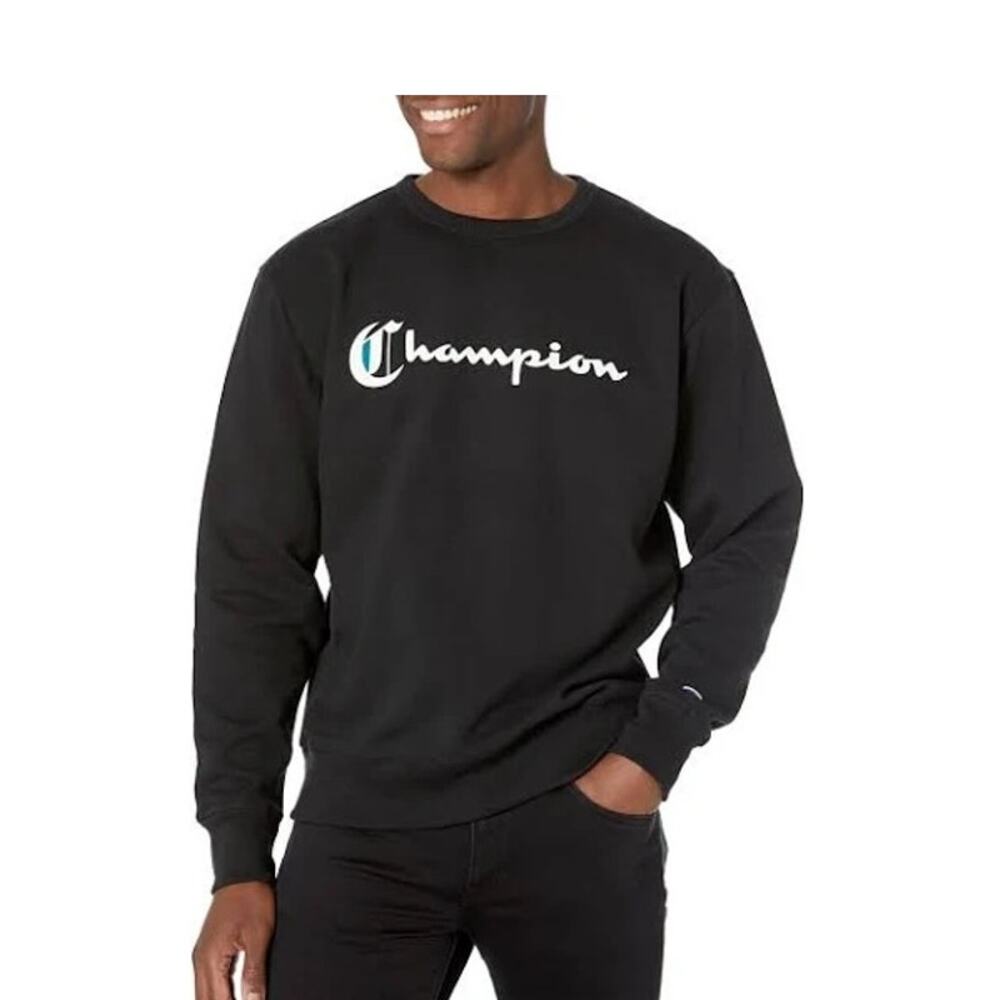 CHAMPION Black Crew Sweatshirt Pullover Old English Script Size 2XL EUC